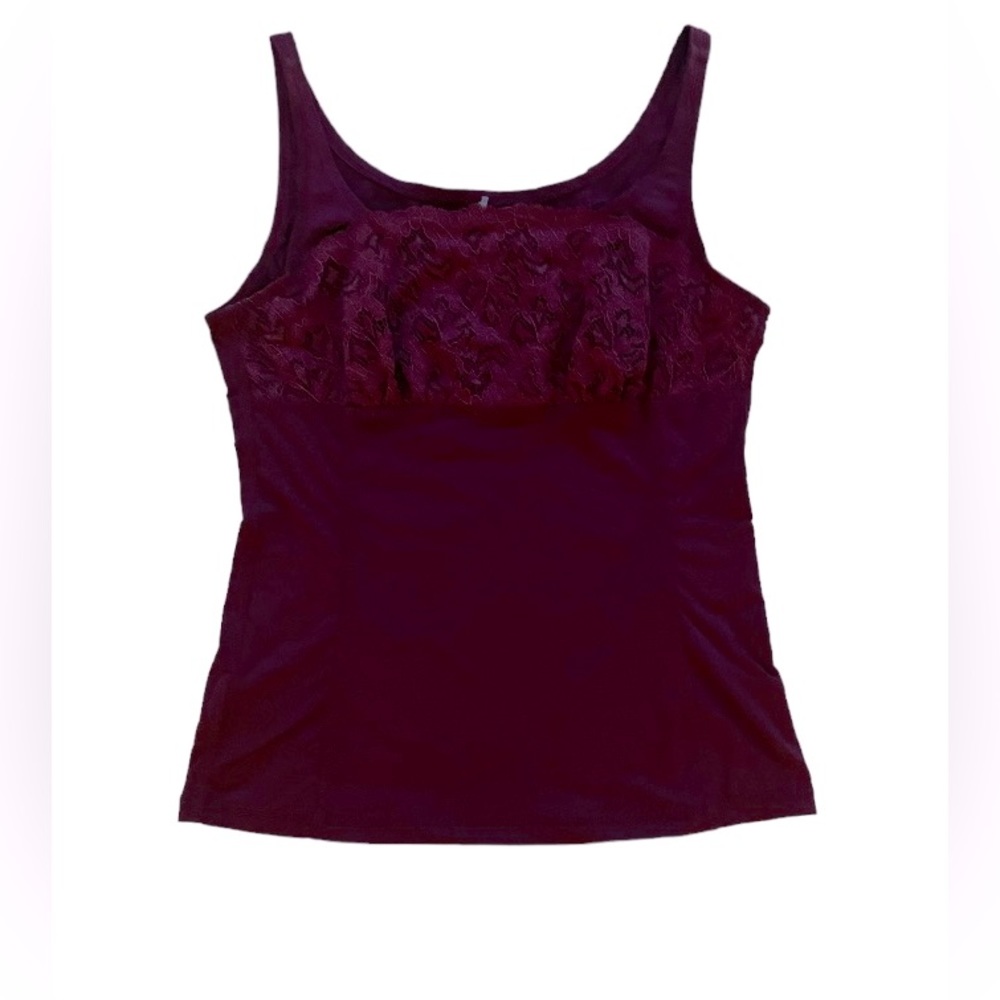 VTG Miracle Body Camisole Cami Tank Top Lace Smoothing Boned Maroon L